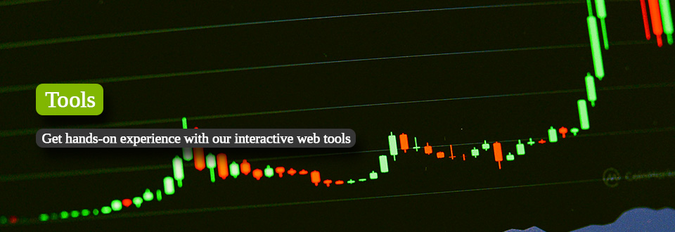 Banner image showing a stock performance graph, with the word Tools and below that the words Get hands-on experience with our interactive web tools.